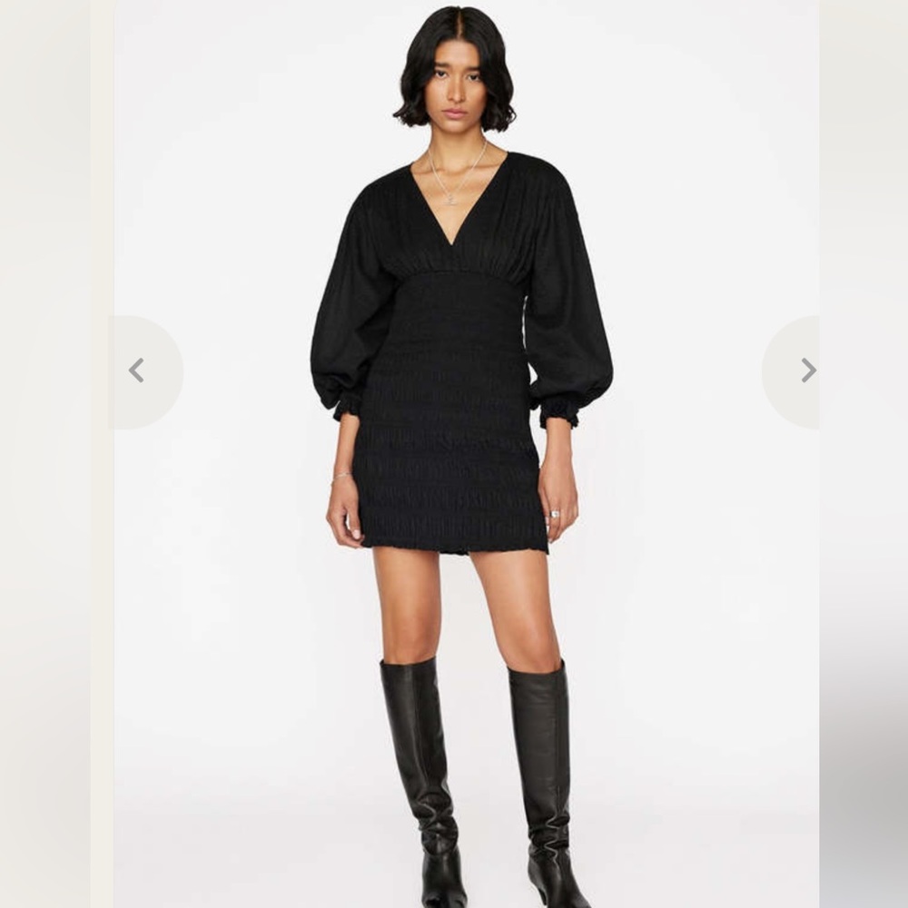 FRAME V Neck Smocked Dress